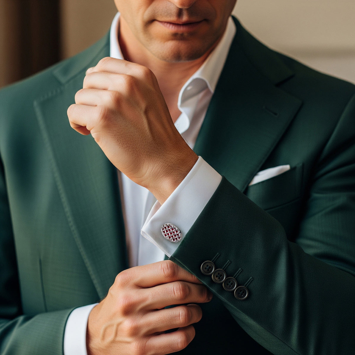 Crossweave Sterling Silver Cufflinks In Red