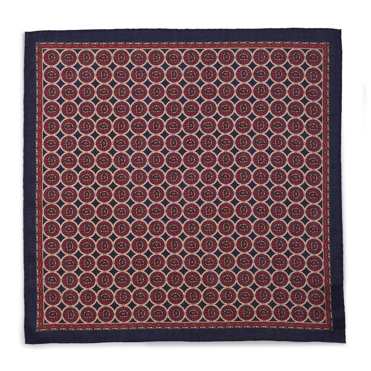 Circular Paisley (Wool & Silk Mix) Pocket Square In Navy