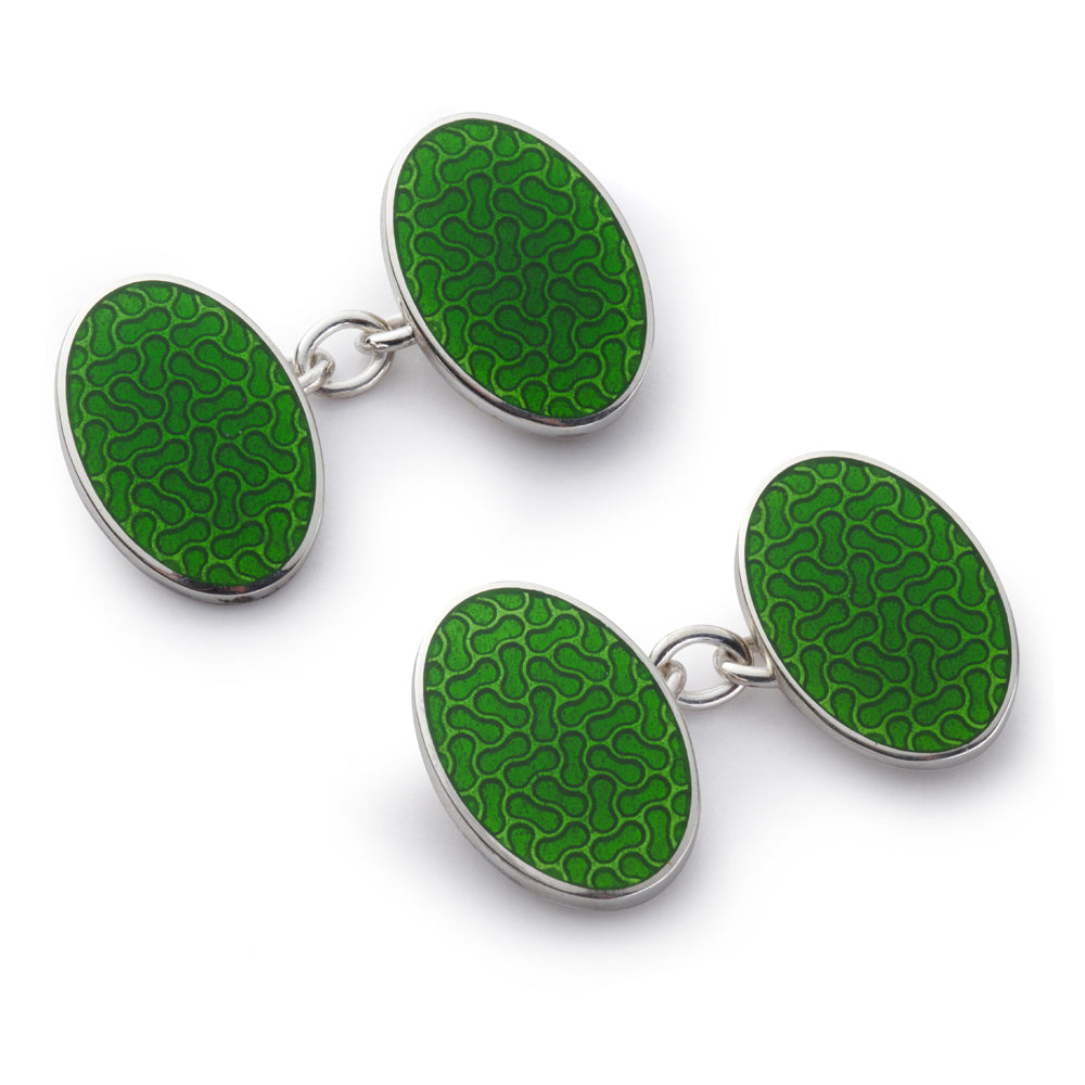 Peanut Sterling Silver CloisonneCufflinks In Green