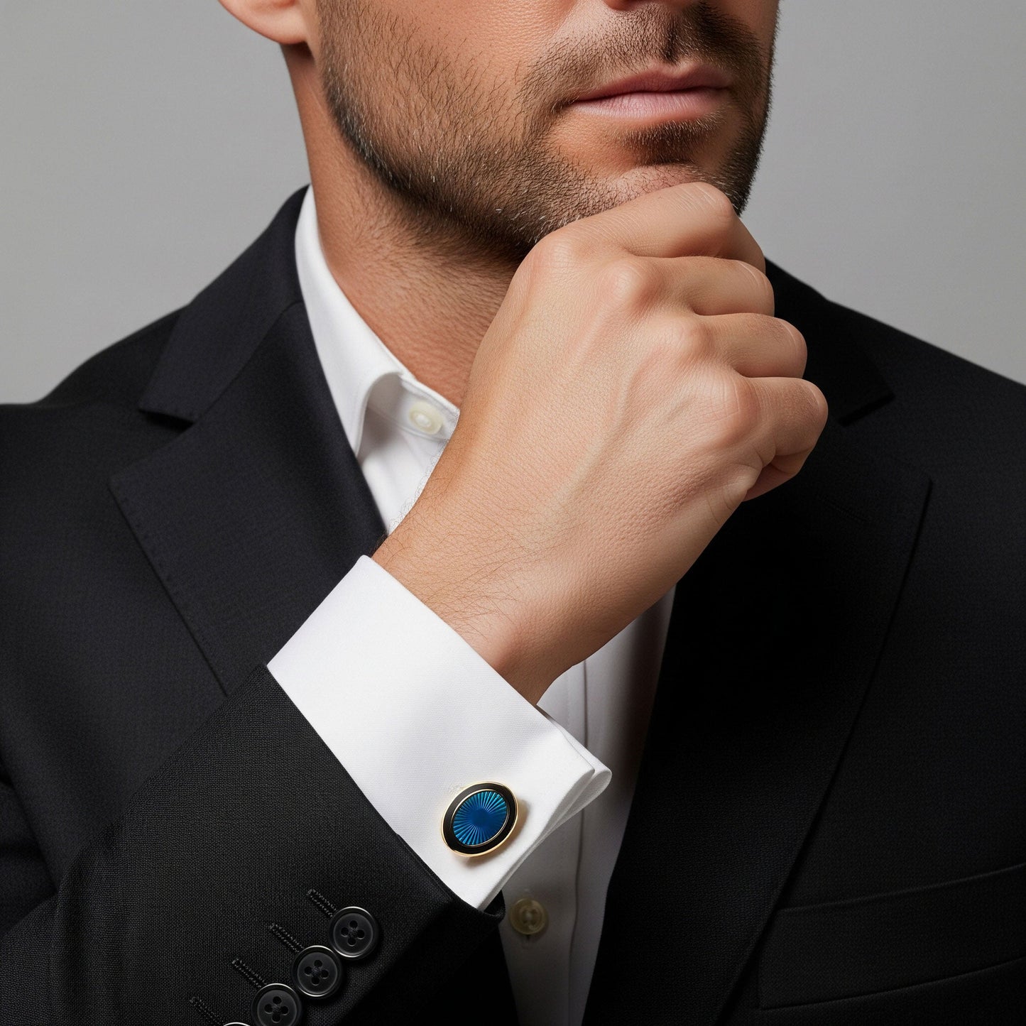 Sunburst Enamel Cufflinks In Sapphire Blue
