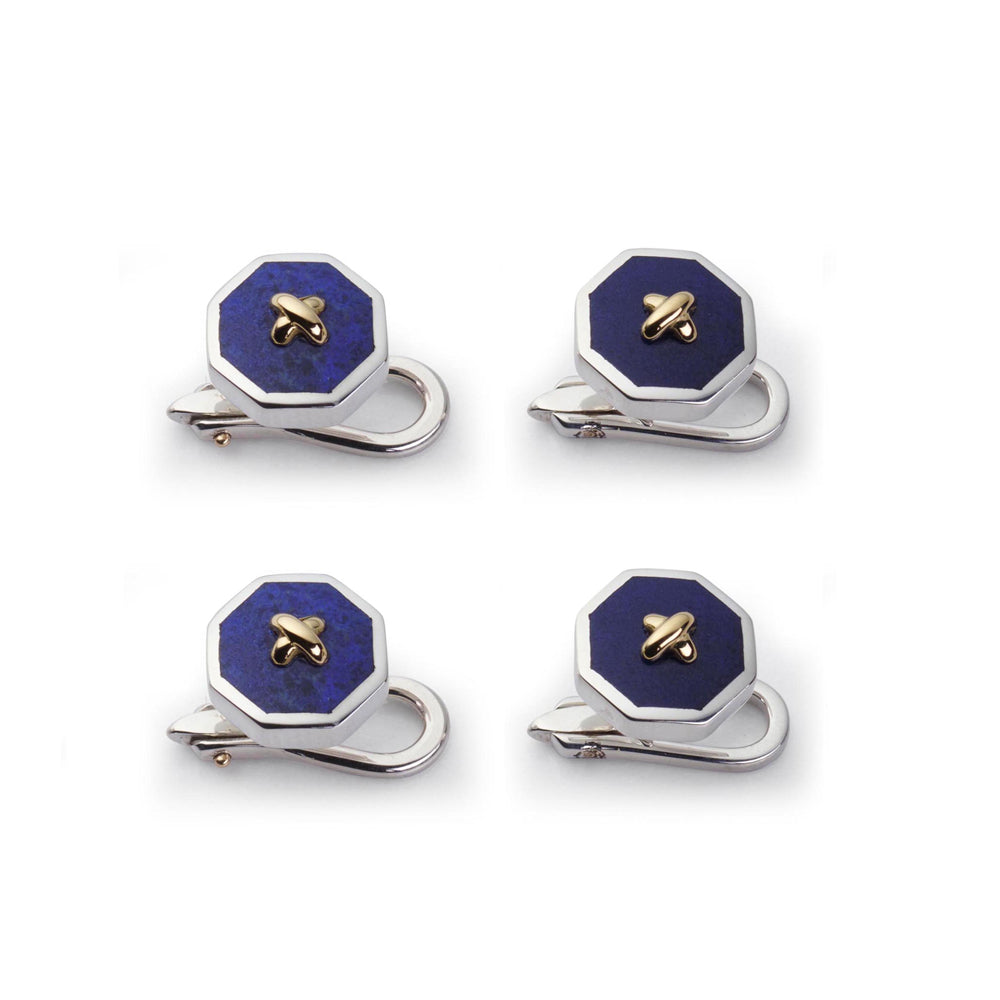 Sterling Silver Lapis & 9ct Gold Dress Studs