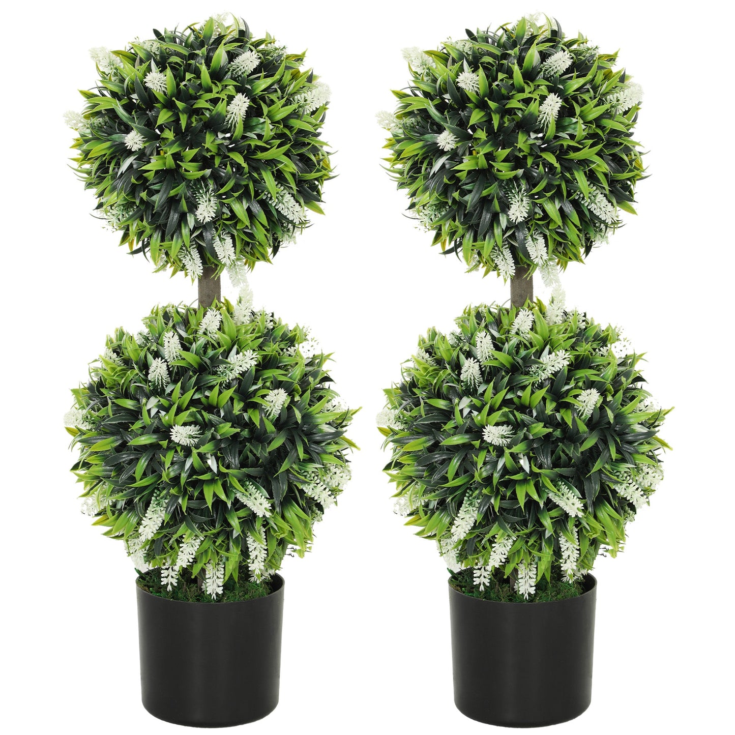 HOMCOM Set of 2 Potted Artificial Plants with Lavender Flowers