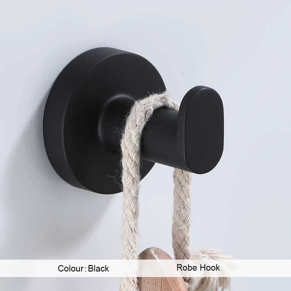 Black Bathroom Accessories Set Robe Hook Towel Rail Toilet Roll Holder Hardware