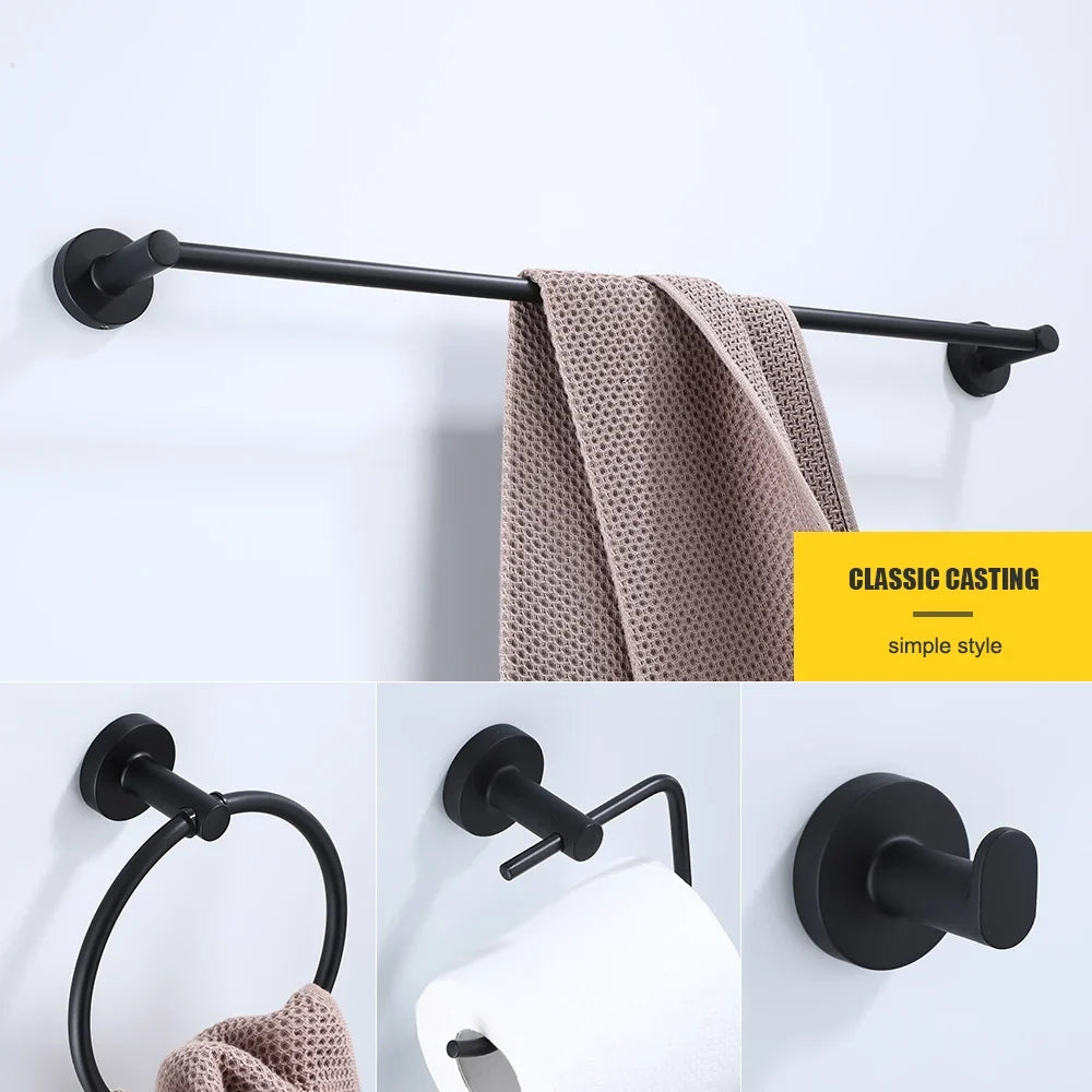 Black Bathroom Accessories Set Robe Hook Towel Rail Toilet Roll Holder Hardware