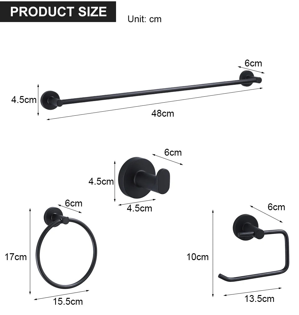 Black Bathroom Accessories Set Robe Hook Towel Rail Toilet Roll Holder Hardware