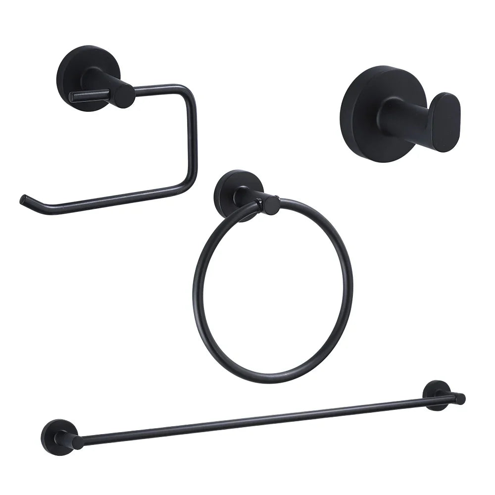 Black Bathroom Accessories Set Robe Hook Towel Rail Toilet Roll Holder Hardware