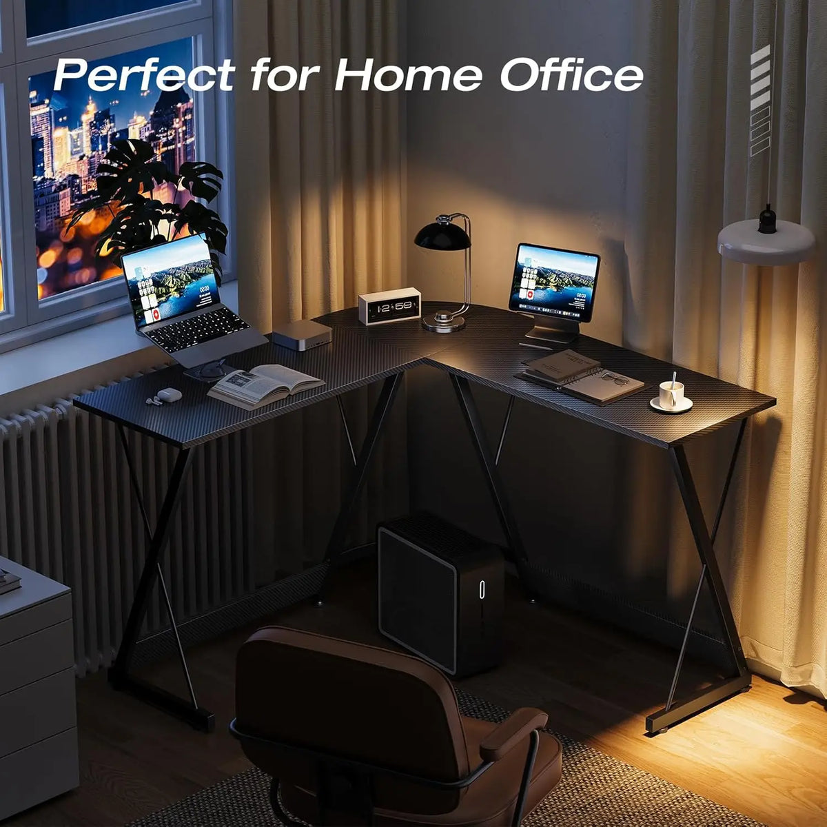 L-Shaped Gaming Desk Corner Carbon Fibre Black Computer Desks Office Furniture