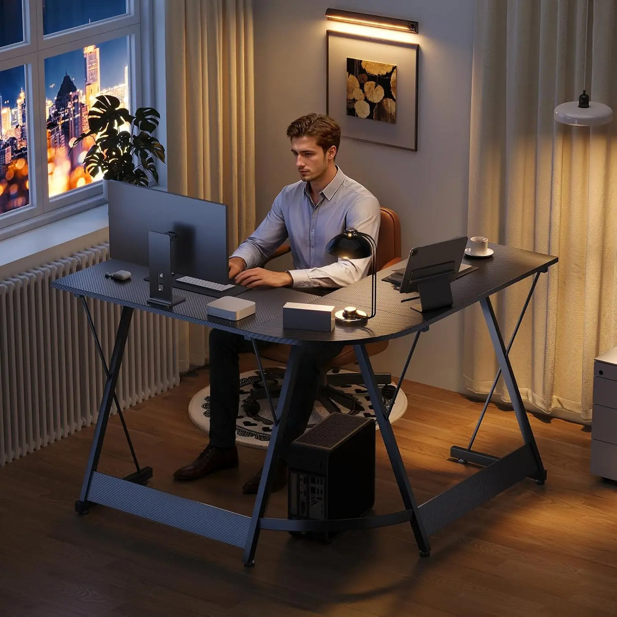 L-Shaped Gaming Desk Corner Carbon Fibre Black Computer Desks Office Furniture