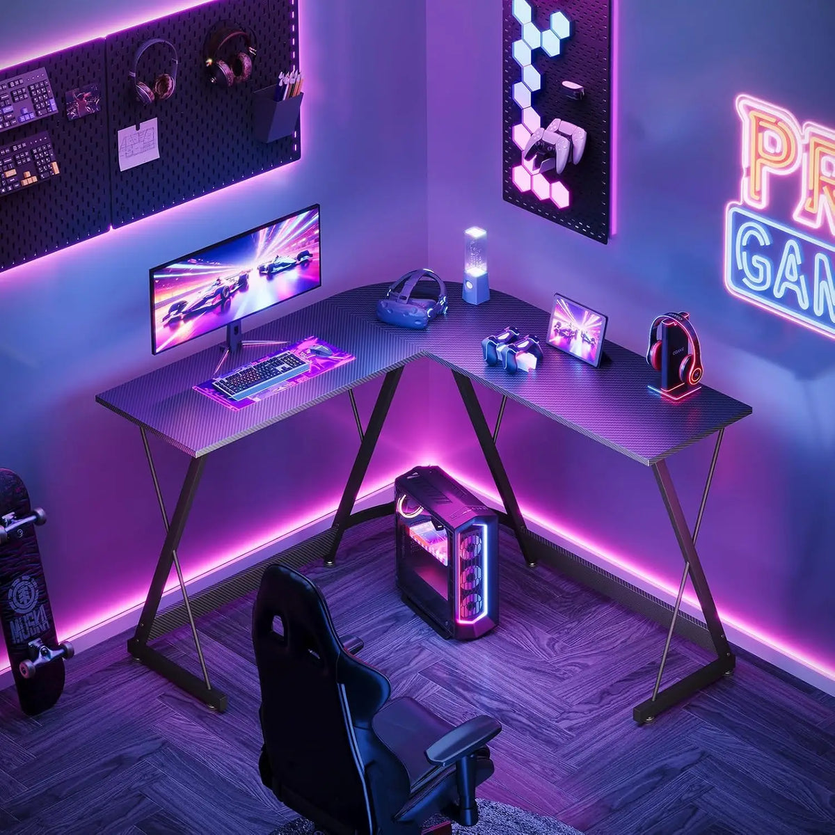 L-Shaped Gaming Desk Corner Carbon Fibre Black Computer Desks Office Furniture