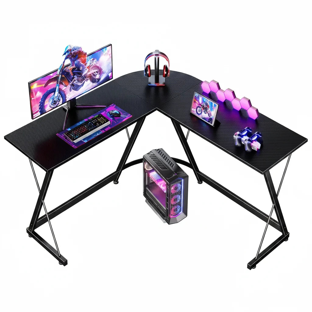 L-Shaped Gaming Desk Corner Carbon Fibre Black Computer Desks Office Furniture