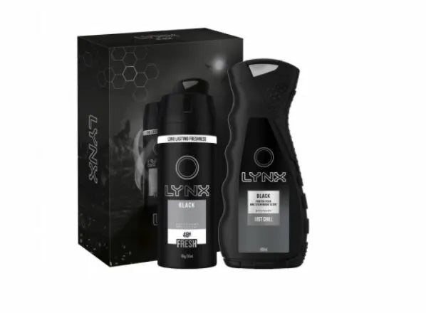 Lynx Black Body Spray & Body Wash | Dual-Action Freshness for Men | 375ml / 12.68oz
