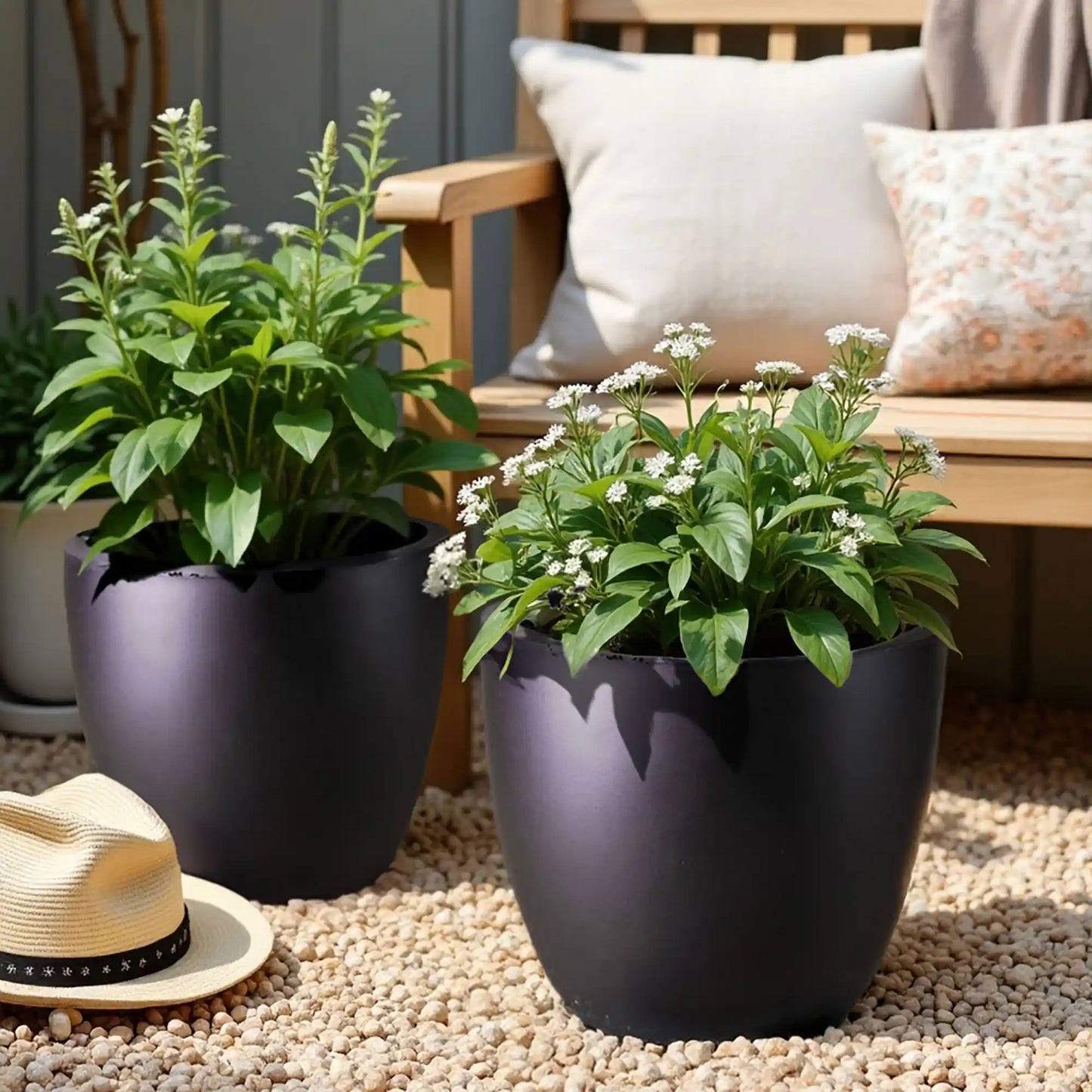 IDEALIST Lite 50cm Large Garden Planter for Trees | Washed Light Concrete Egg Round Planter | Contemporary Outdoor Plant Pot D50 H50 cm, 98L