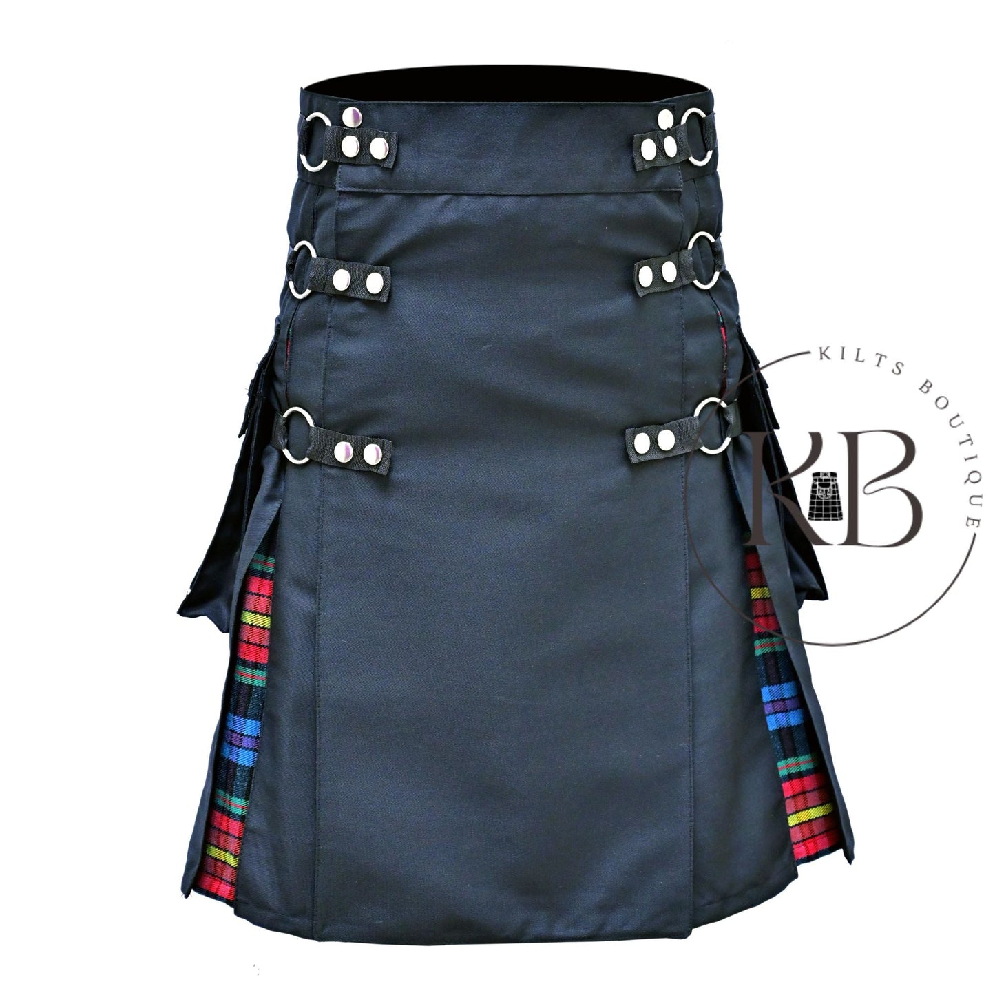 Black LGBT Tartan Utility Hybrid Kilt Pride Kilt Nylon Straps LGBT Black Cotton Kilt