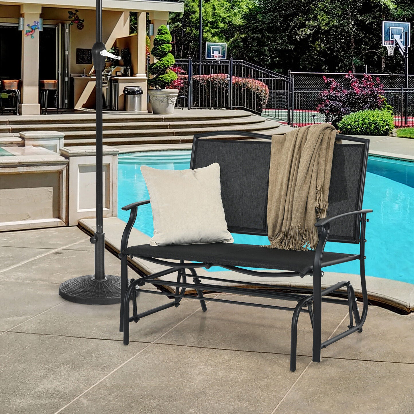 2-Person Patio Swing Glider Bench with Heavy-Duty Steel Frame-Coffee