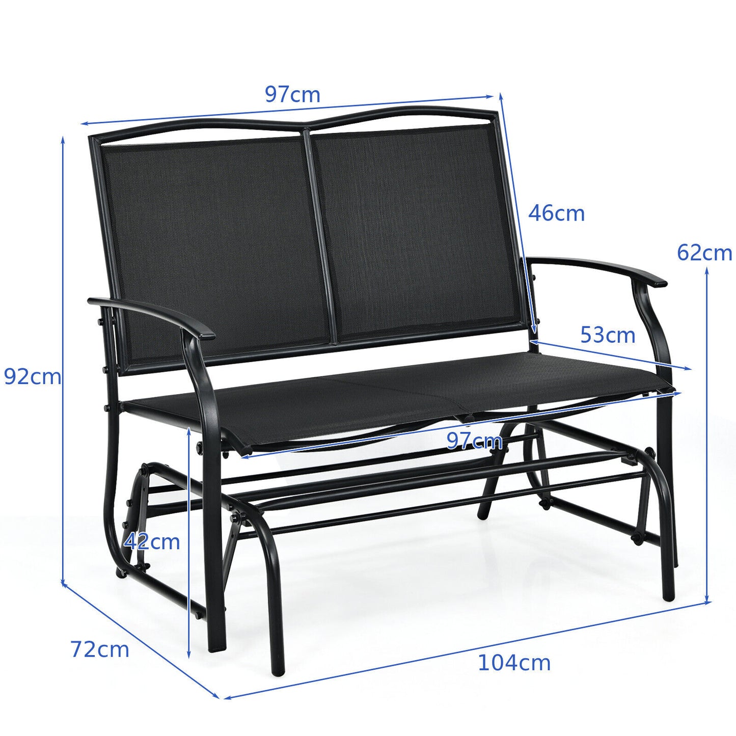 2-Person Patio Swing Glider Bench with Heavy-Duty Steel Frame-Coffee
