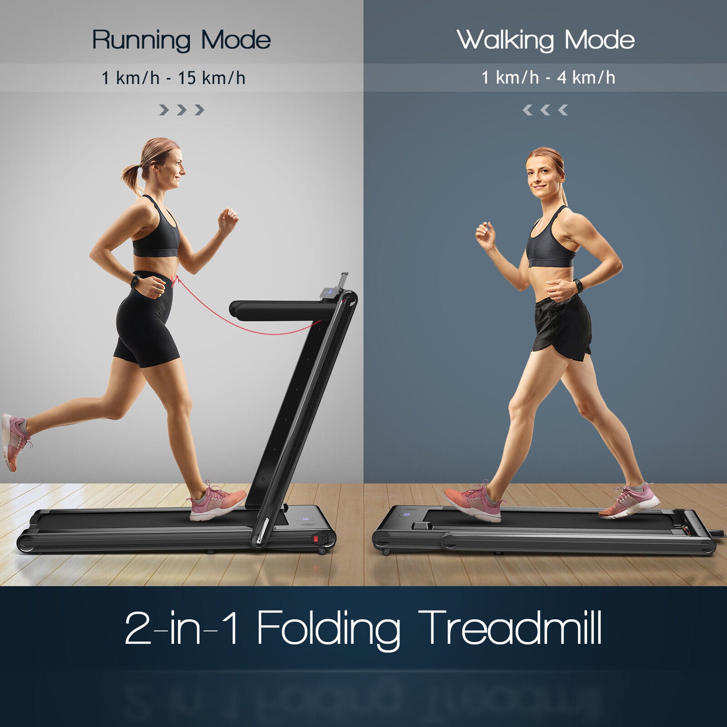 2-in-1 Folding Under Desk Treadmill with Dual LED Display-Blue