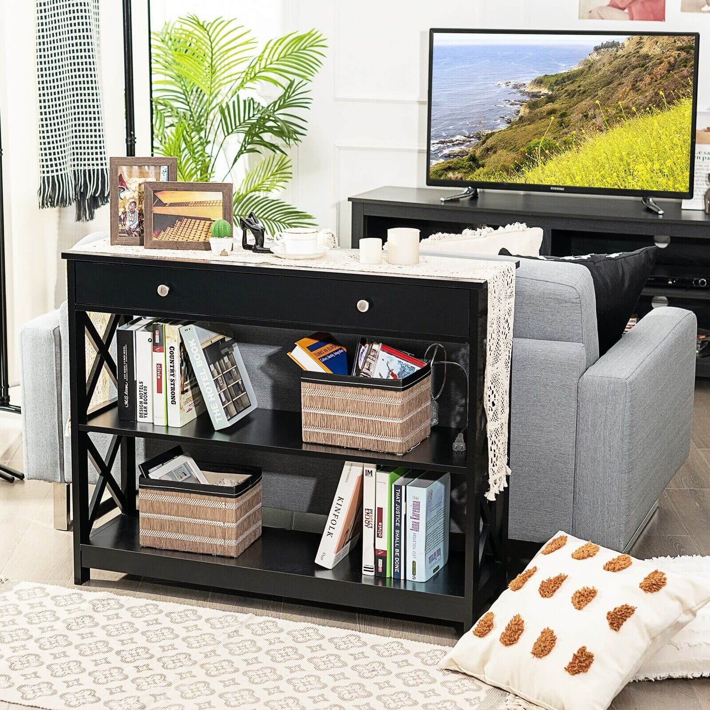 3-Tier Console Table with 1 Drawer and 2 Storage Shelves-Turquoise