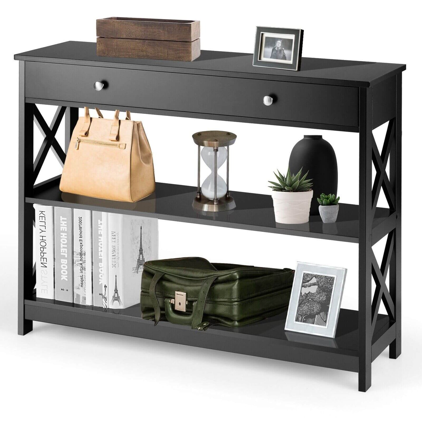 3-Tier Console Table with 1 Drawer and 2 Storage Shelves-Turquoise