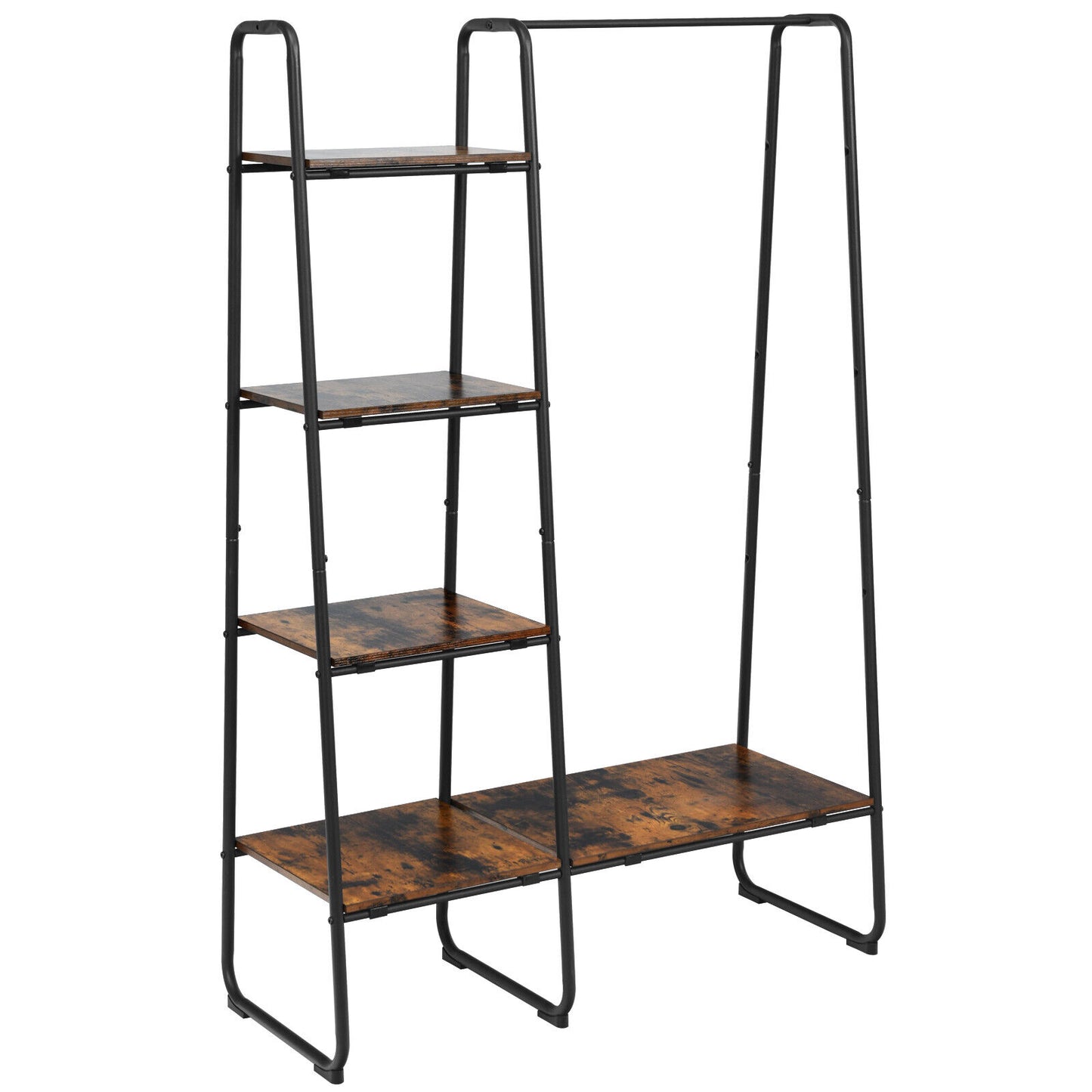 Free-Standing Garment Clothing Rack with 5-Tier Wood Shelves-White