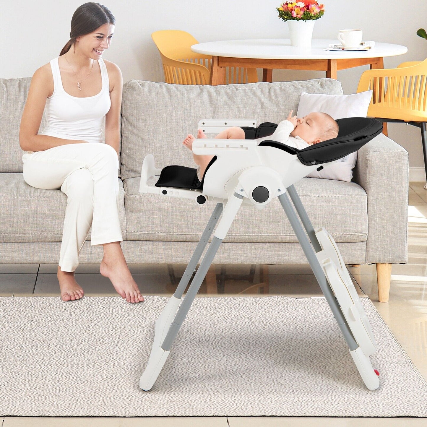 4-in-1 Foldable Baby High Chair with 7 Adjustable Heights and 4 Reclining Angles-Black