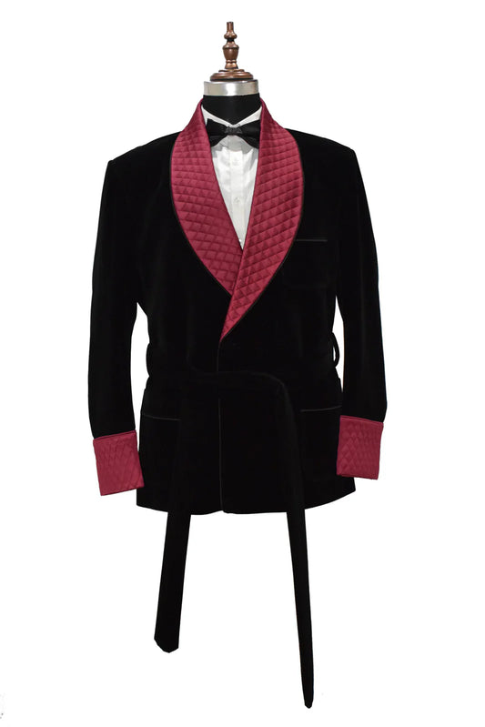 Men's Black Smoking Jackets Designer Luxury Quilted Coat