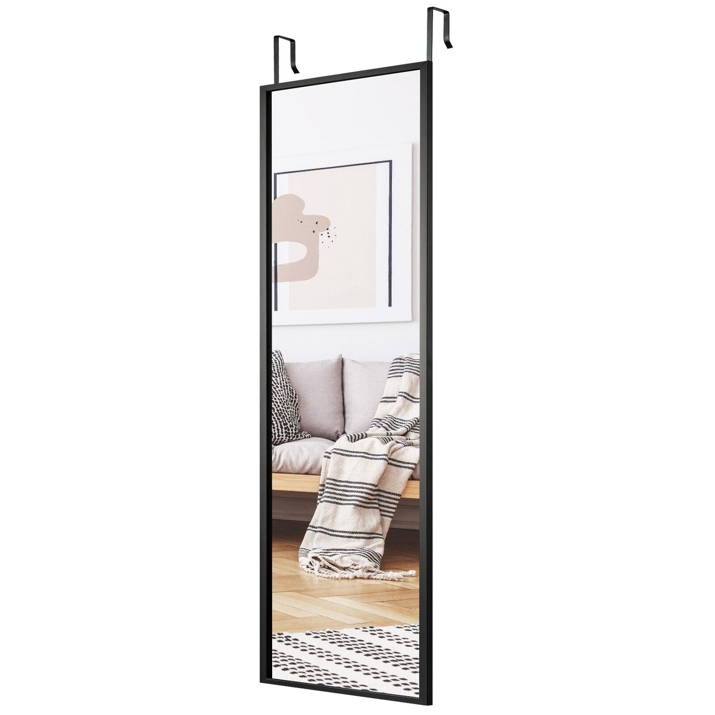 Full Length Wall-Mounted Mirror with Height Adjusting Hooks-White