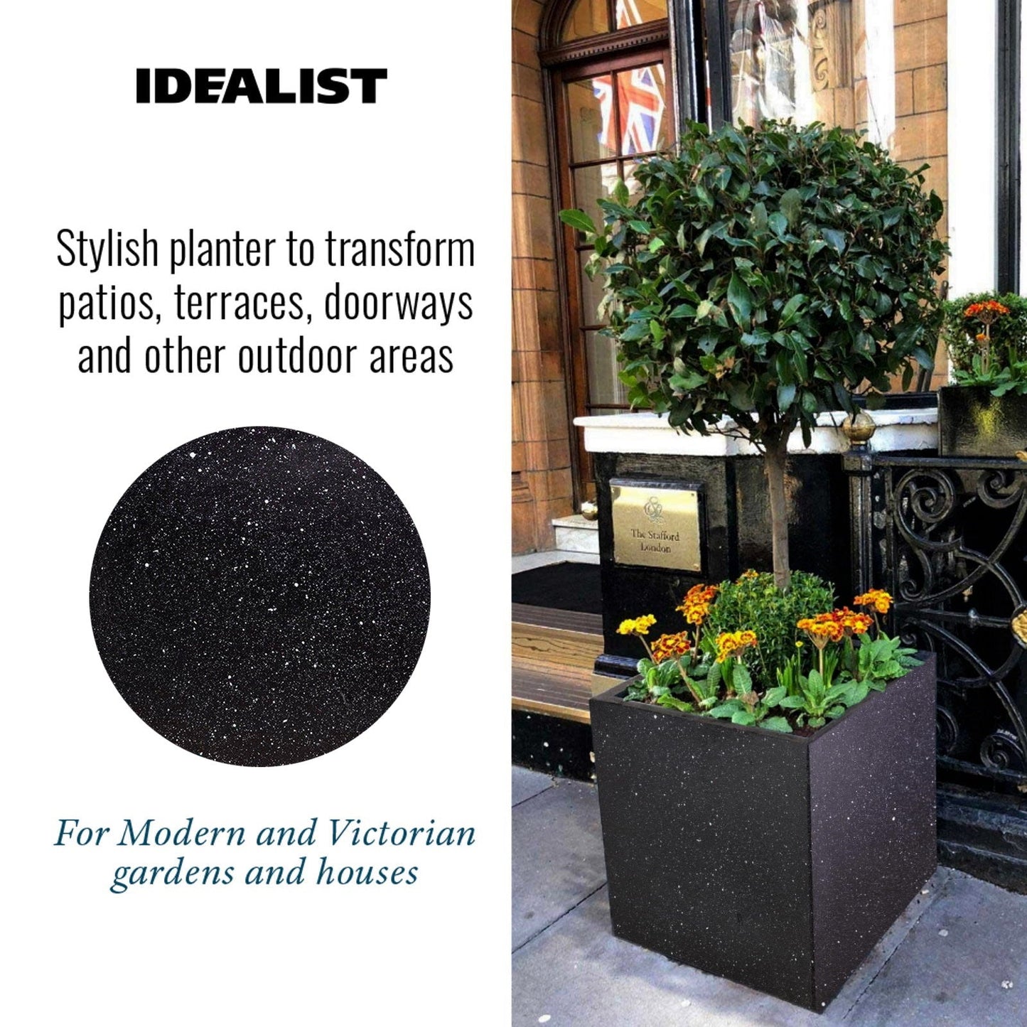 IDEALIST Lite Contemporary Flower Box Square Garden Planter, Light Concrete Outdoor Large Plant Pot H40 L40 W40 cm, 65L
