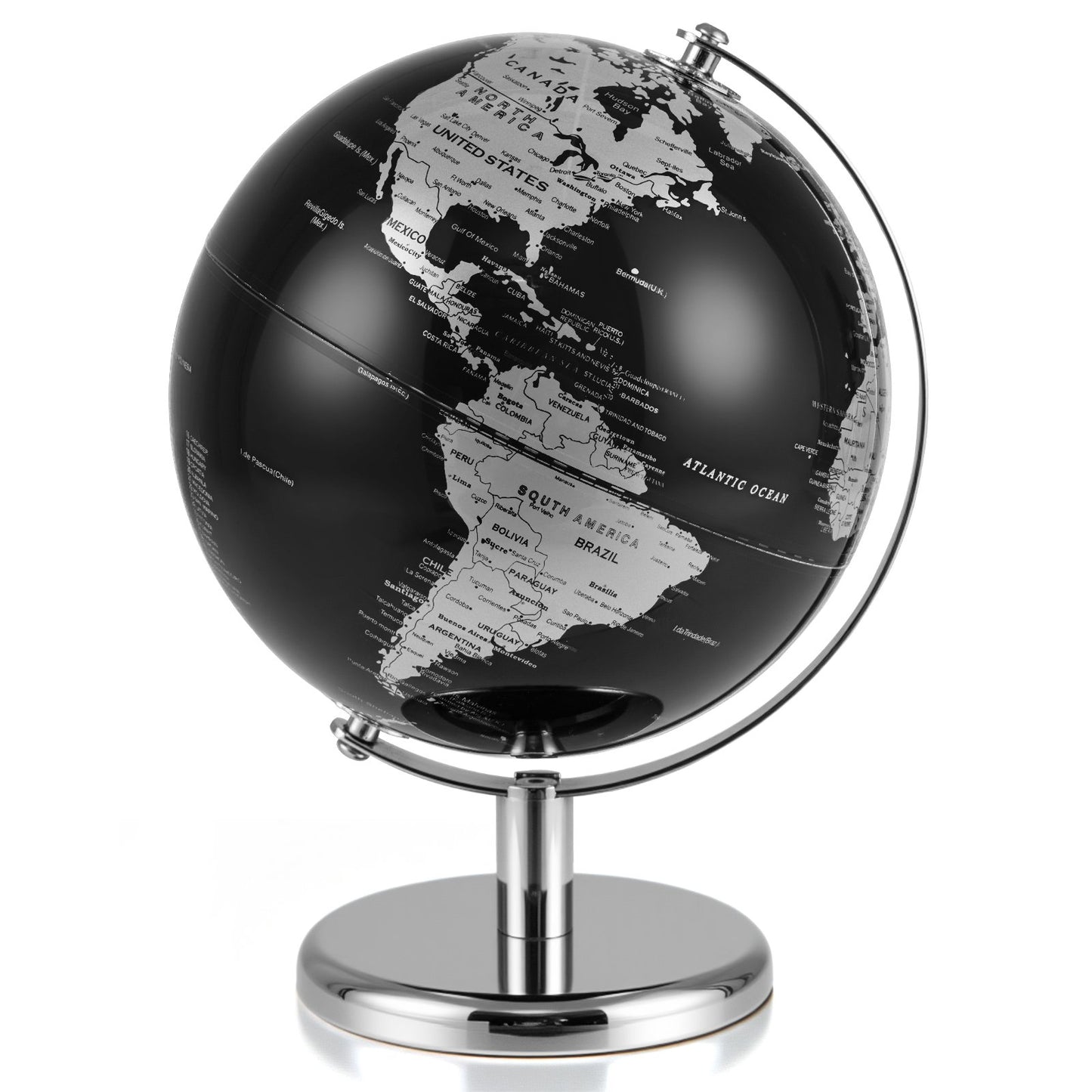 20CM Rotating Metallic Black World Globe with Metal Stand for Home School-Golden