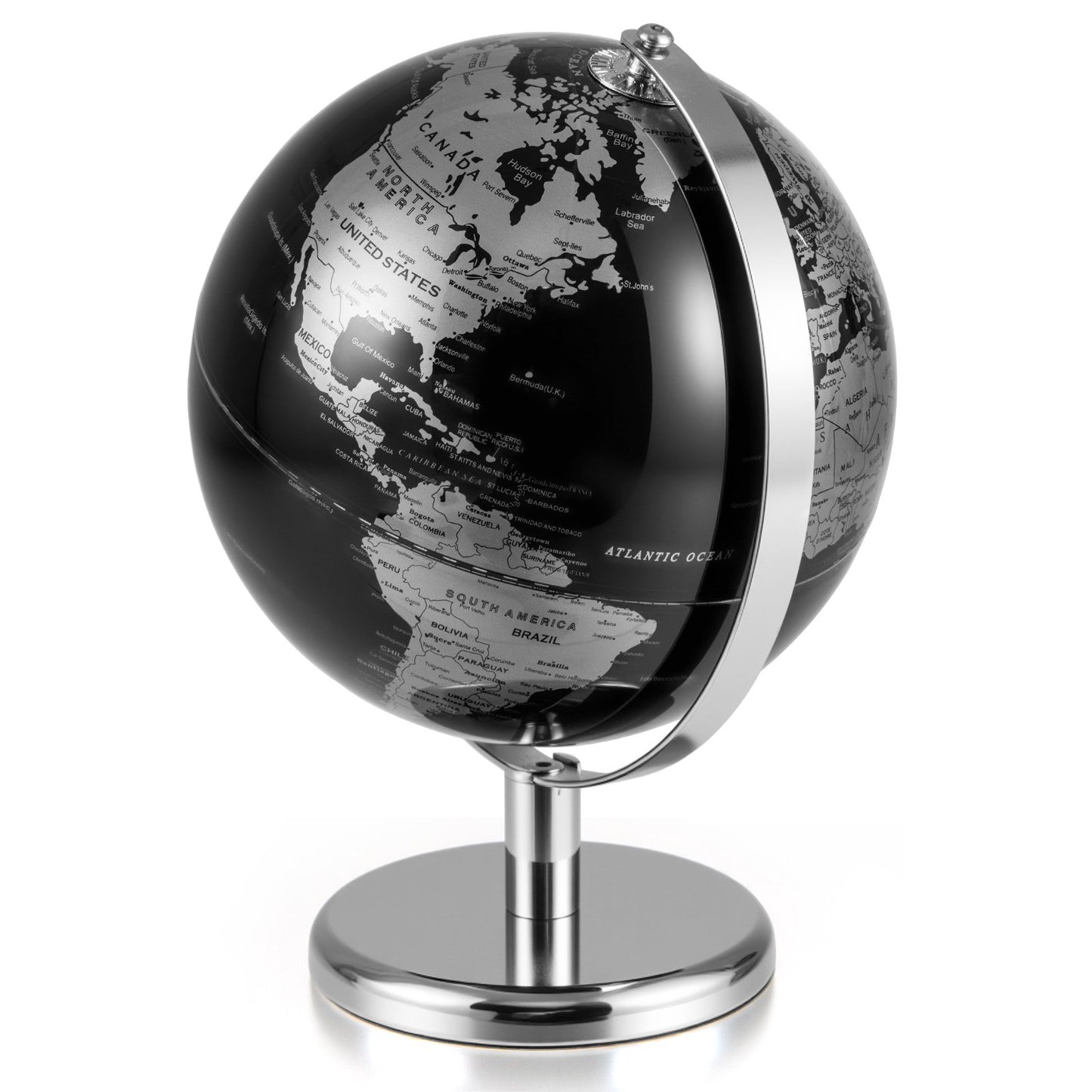 20CM Rotating Metallic Black World Globe with Metal Stand for Home School-Golden