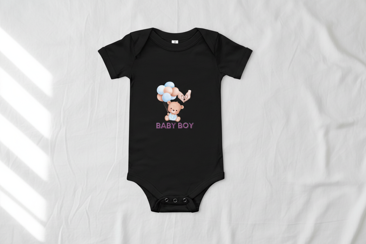 Adorable “Baby Boy” One-Piece Bodysuit – Soft 100% Cotton, Snap Legs & Envelope Neck – Perfect for Newborns to 24 Months