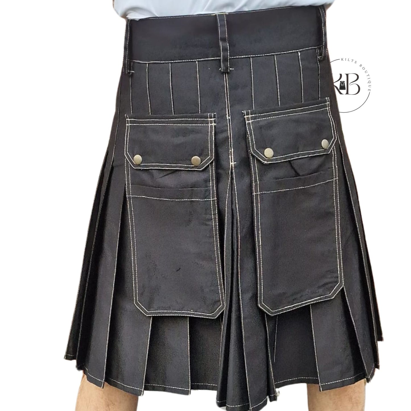 Black Handmade Utility Kilt Work wear Utility kilt Craftman Workout Cargo Kilt