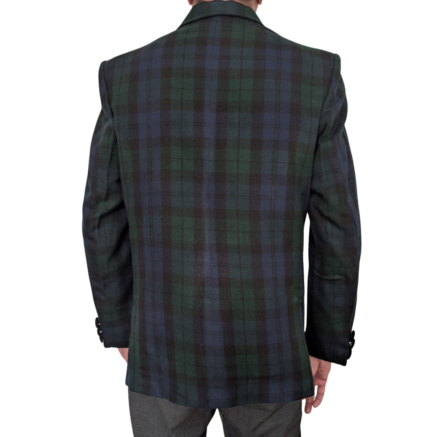 Men’s Scottish Black Watch Tartan Blazer Jacket – Acrylic Wool Fabric, Satin Lapels, Double-Breasted