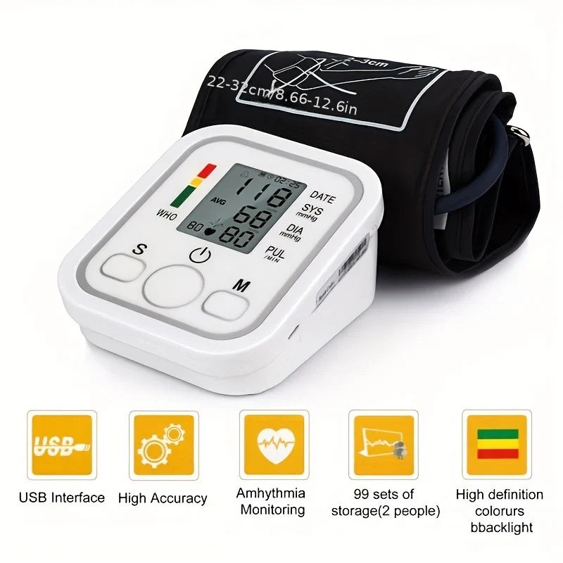 Blood Pressure Monitor - Accurate Electric Arm Digital Pulse Meter USB White