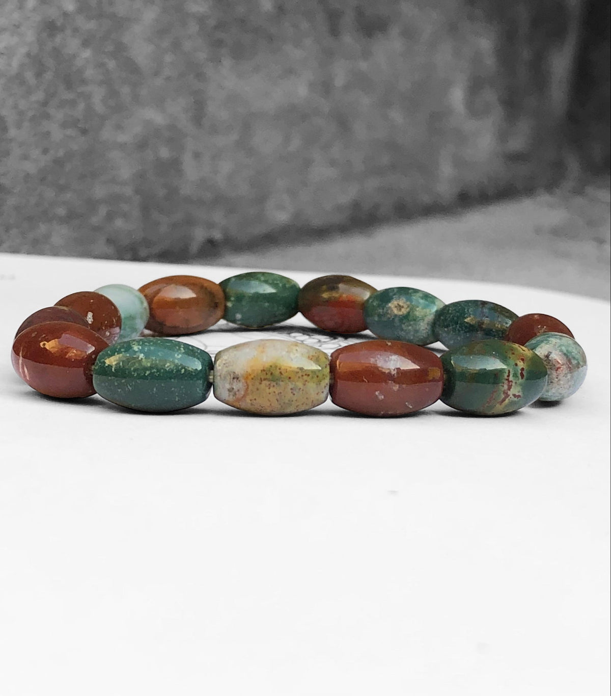 Plasma Chalcedony aka Natural BloodStone Strech Bracelet