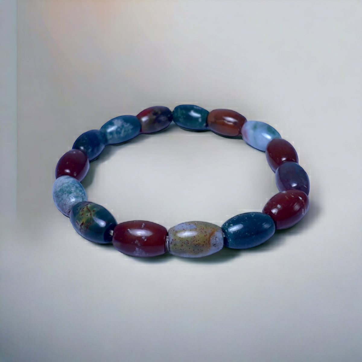 Plasma Chalcedony aka Natural BloodStone Strech Bracelet