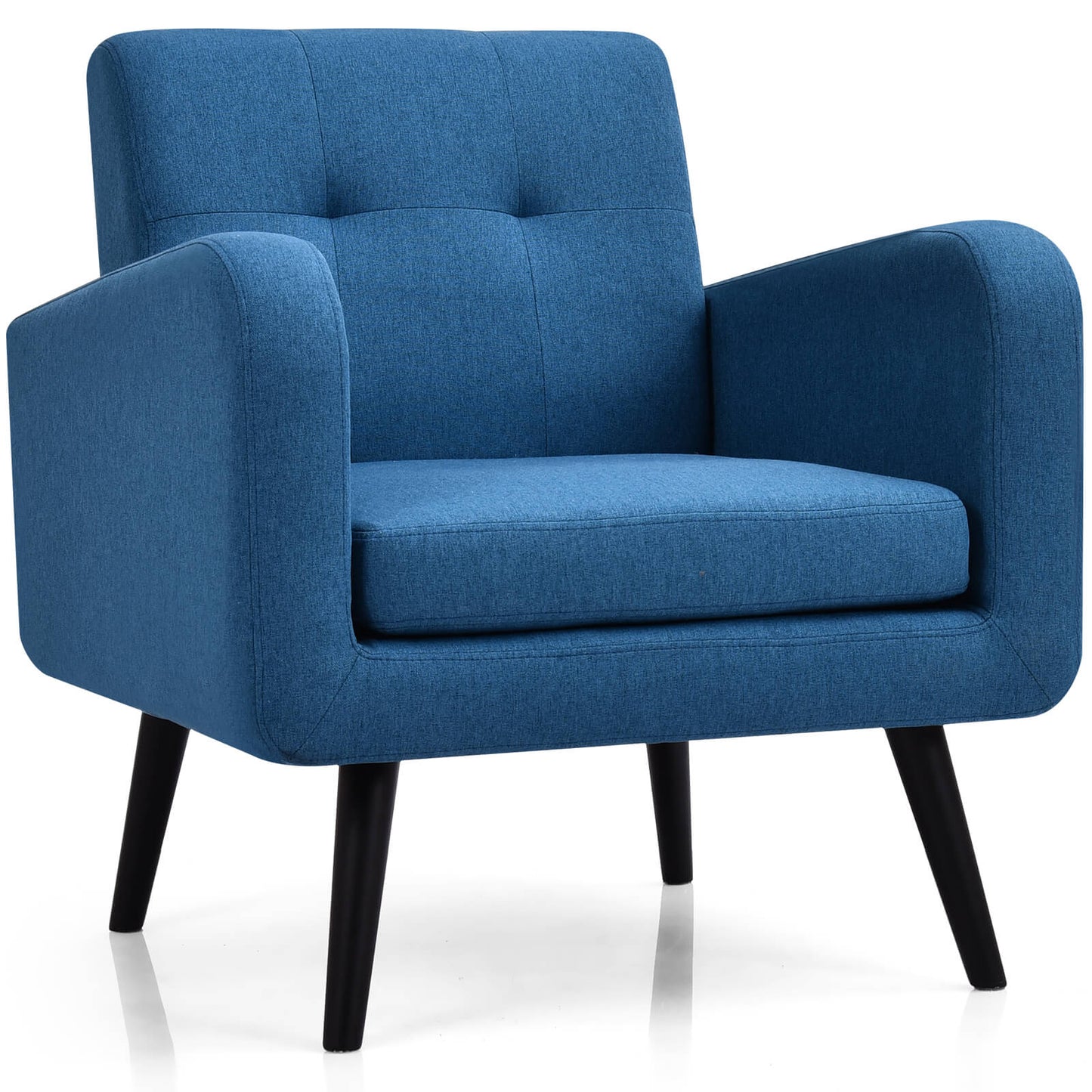 Mid-Century Modern Upholstered Accent Chair with Rubber Wood Legs-Beige