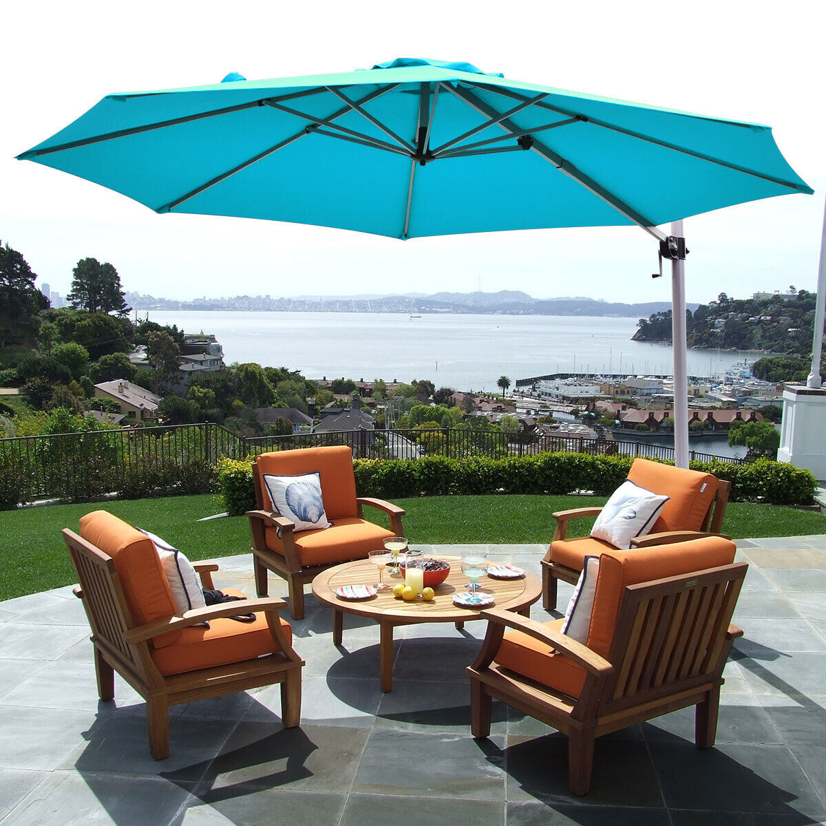 3.3m Patio Cantilever Umbrella with Tilting Adjustment and Cross base-Beige