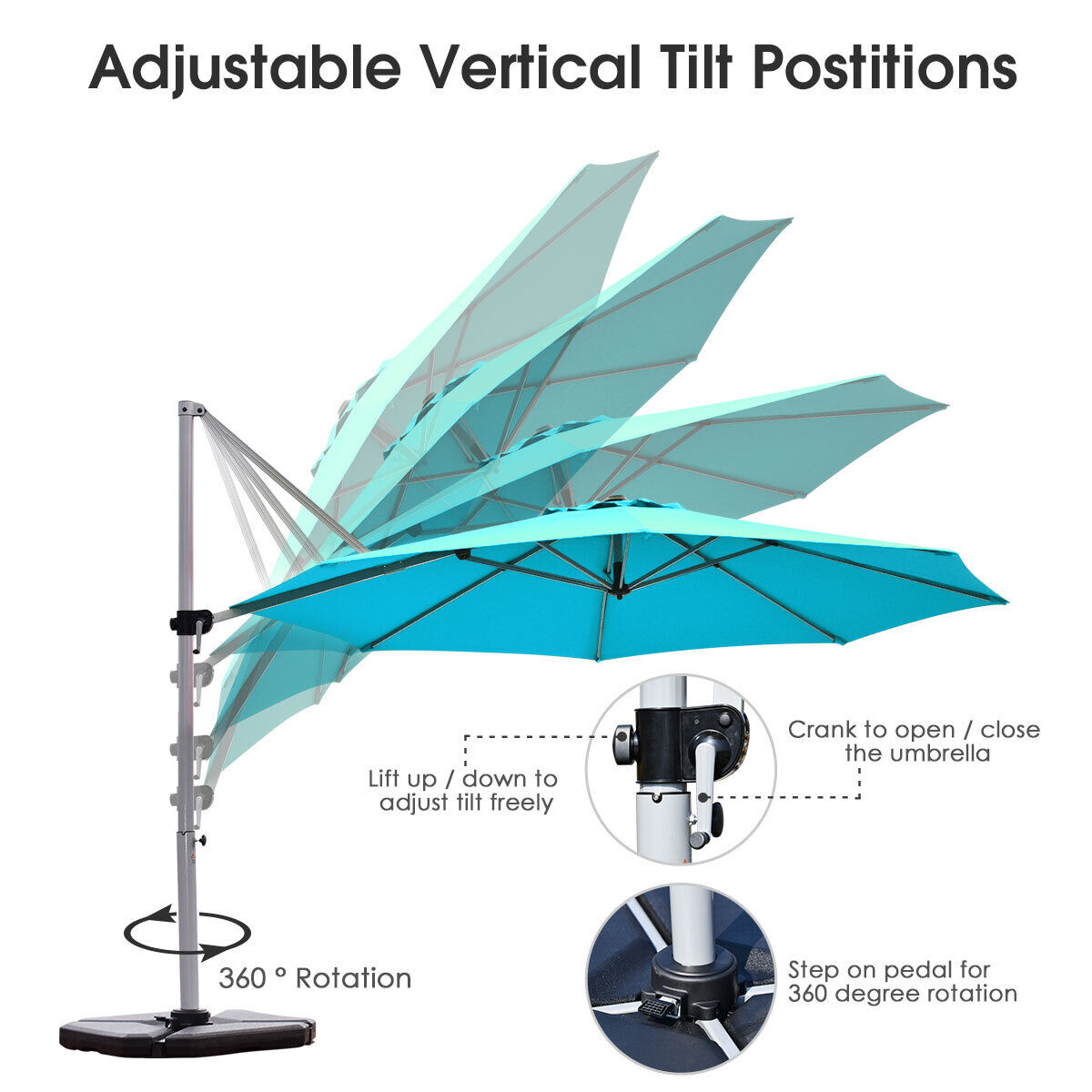 3.3m Patio Cantilever Umbrella with Tilting Adjustment and Cross base-Beige