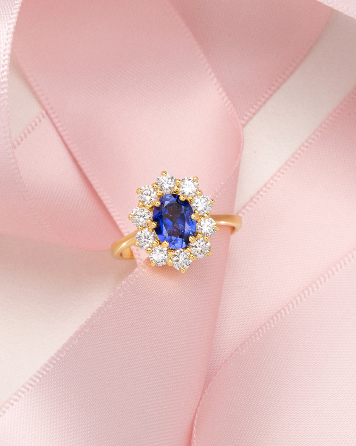 Blue Sapphire Halo Engagement Ring in 18k Gold Vermeil