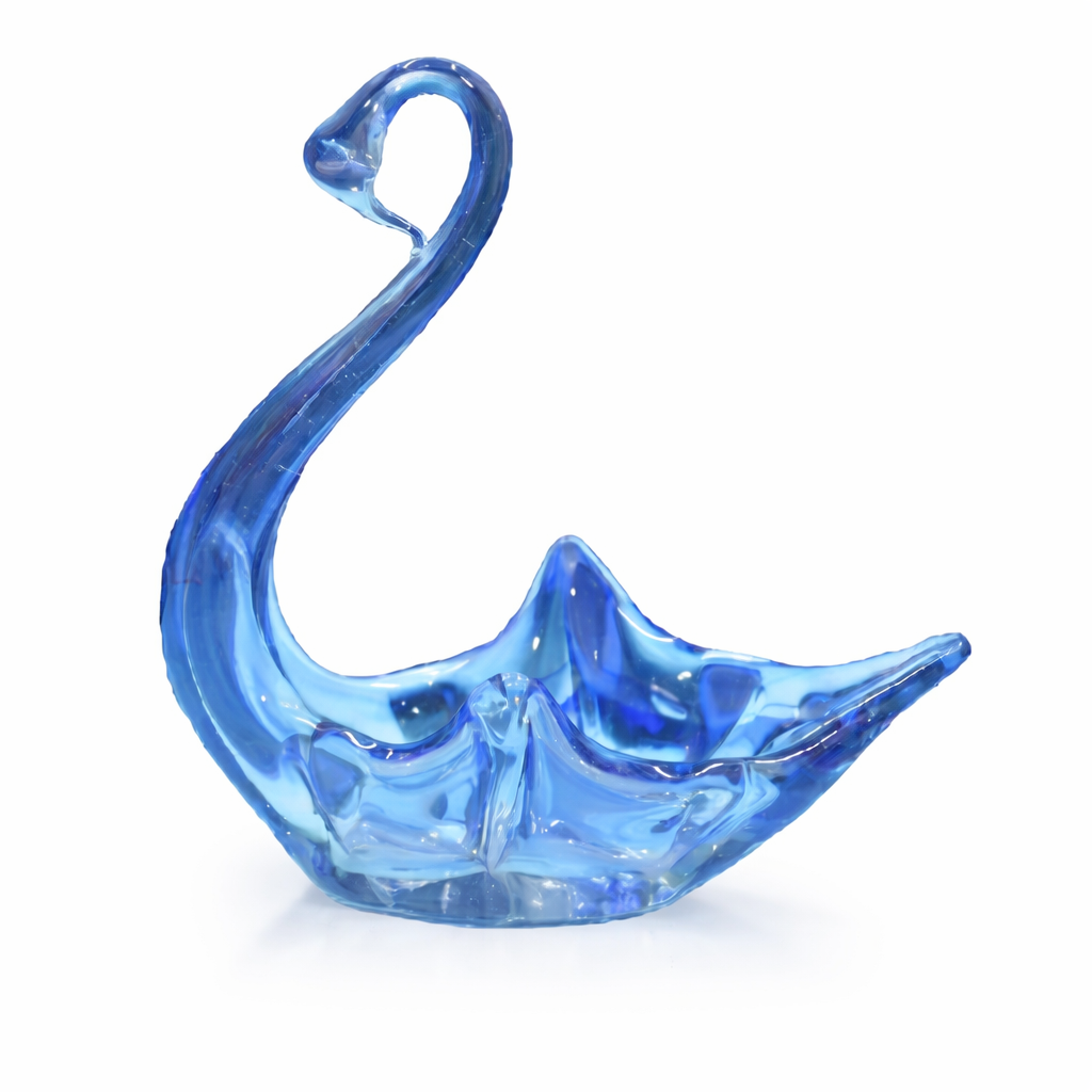 ART GLASS SWAN DISH BLUE & CLEAR GLASS