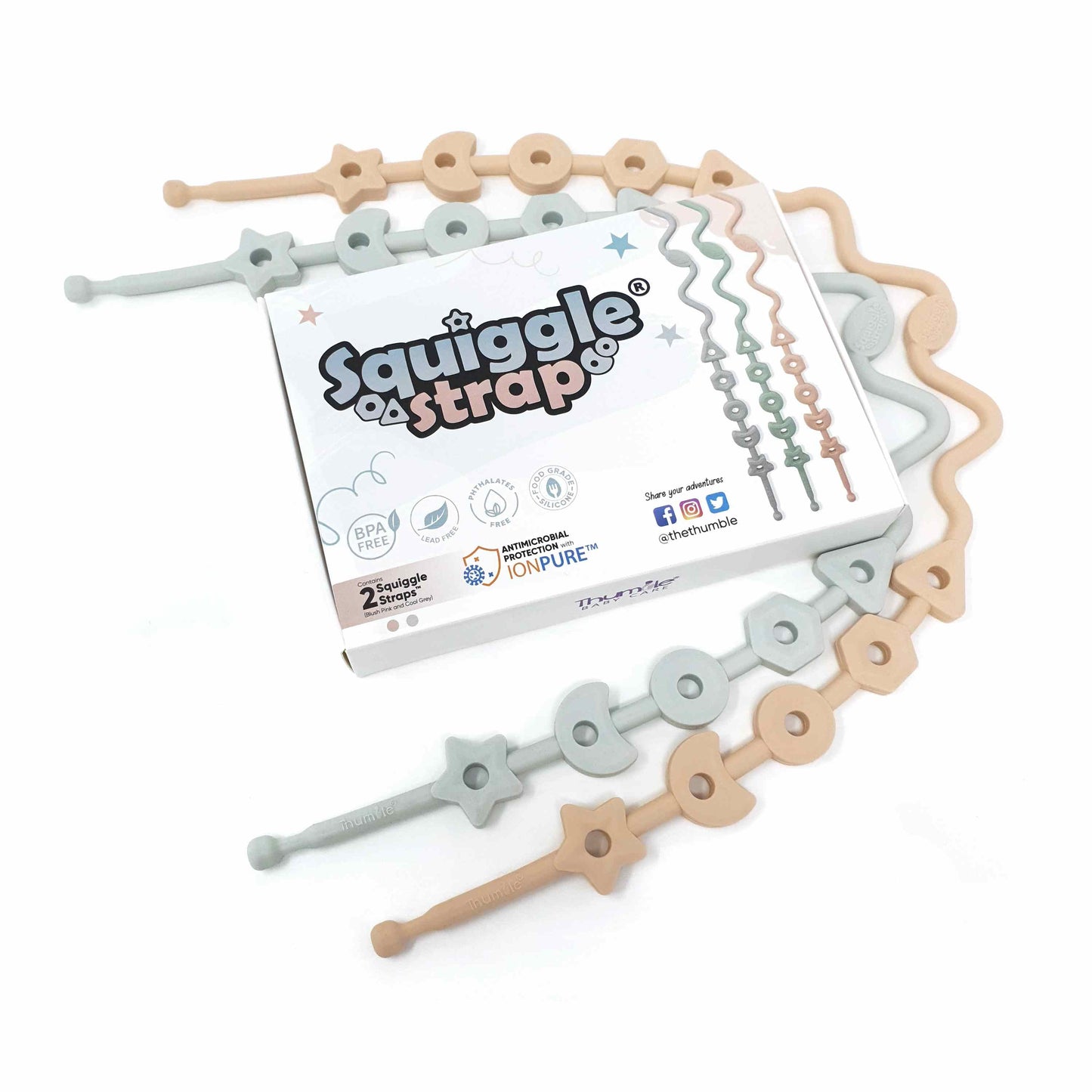 Squiggle Strap® Antimicrobial Silicone Toy Straps (2pcs)