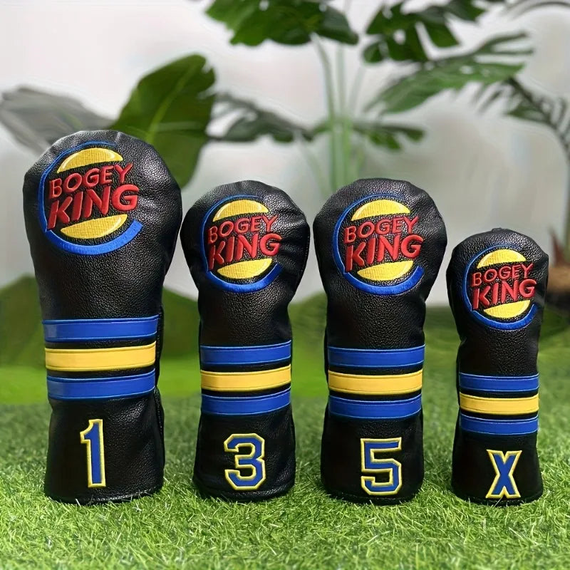 Bogey King Golf Club Headcovers PU Leather Driver Fairway Wood Hybrid Head Cover