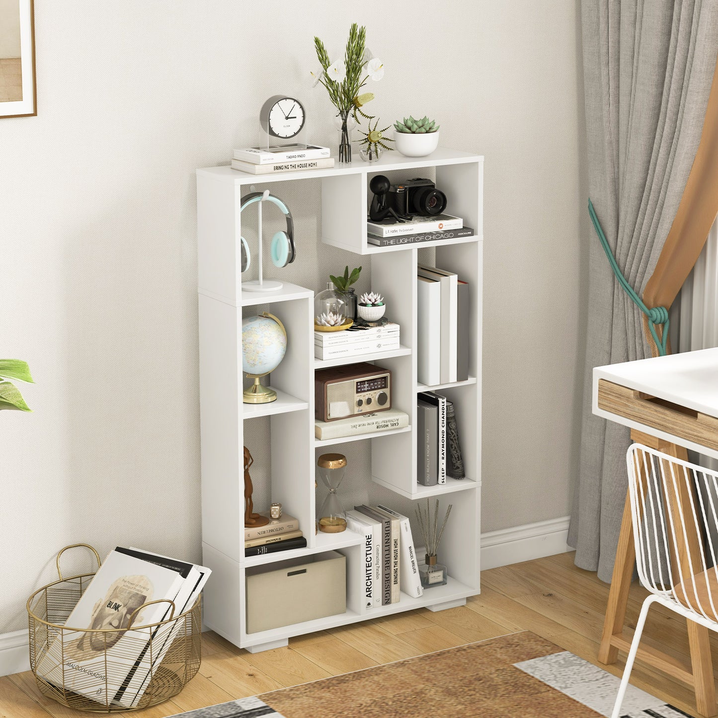 120cm Tall Bookshelf with Anti-tipping Kits for Home Office-White