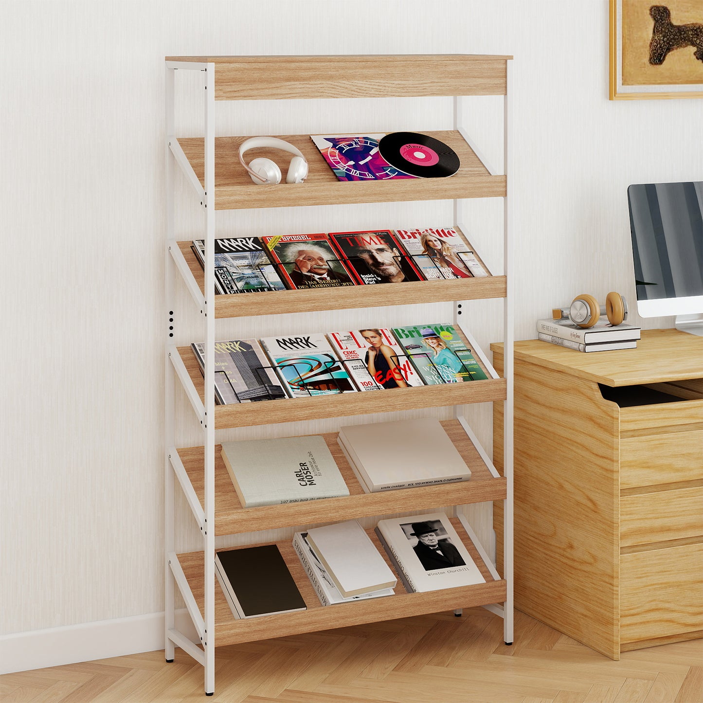 6 Tier Bookshelf with Heavy-Duty Metal Frame for Living Room-Rustic Brown