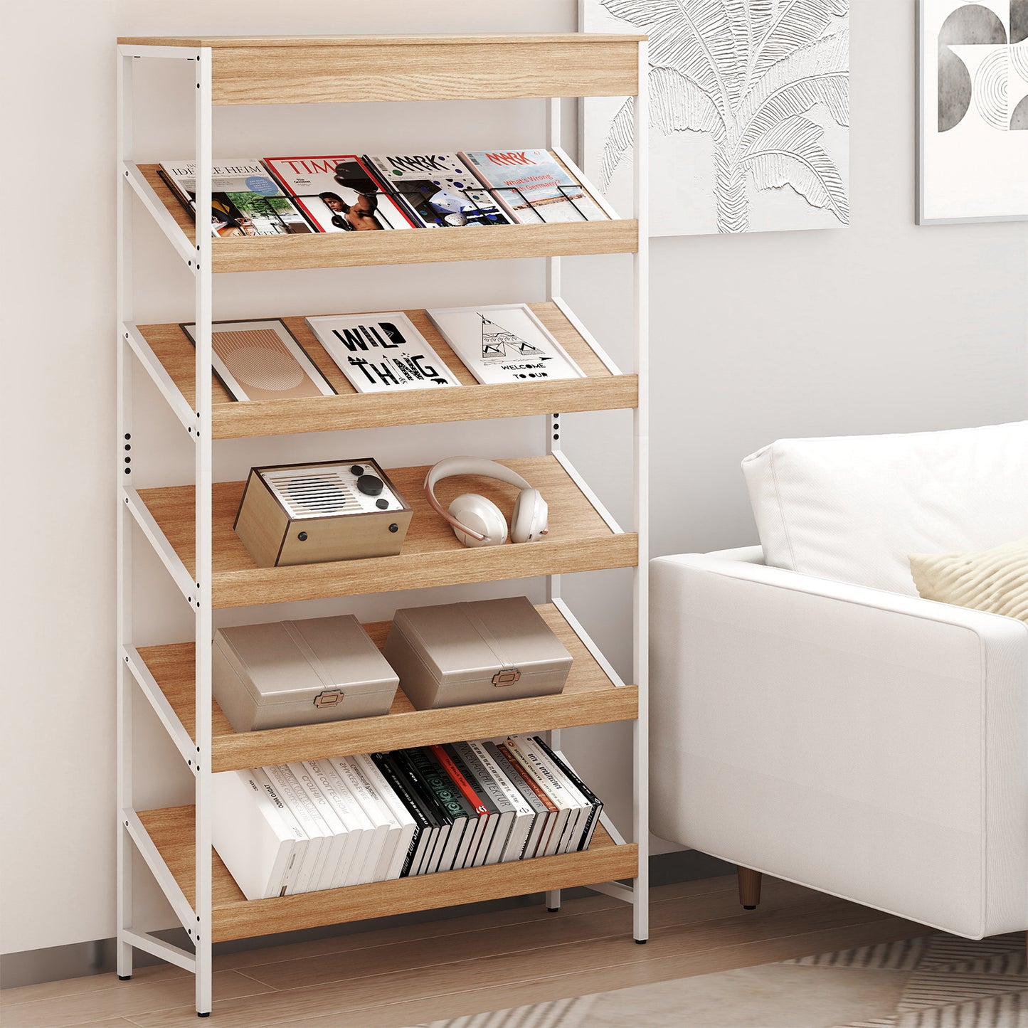 6 Tier Bookshelf with Heavy-Duty Metal Frame for Living Room-Rustic Brown