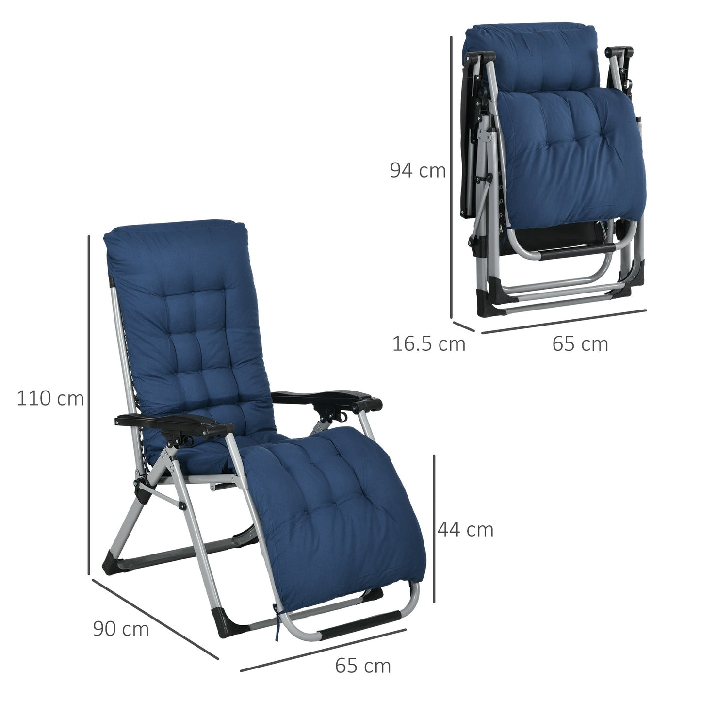 Outsunny 2 PCS Reclining Zero Gravity Chair Folding Lounger Cushion Blue