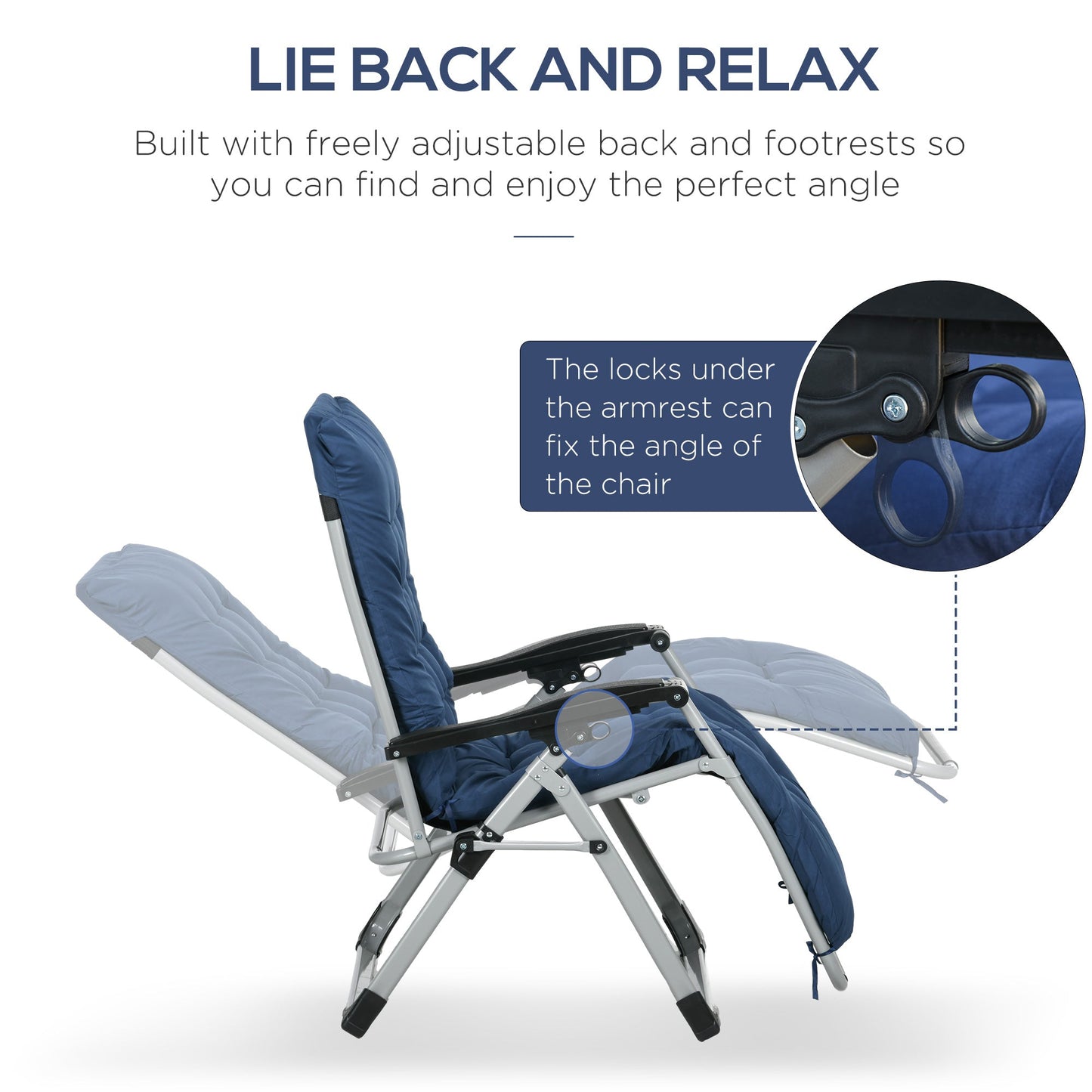 Outsunny 2 PCS Reclining Zero Gravity Chair Folding Lounger Cushion Blue