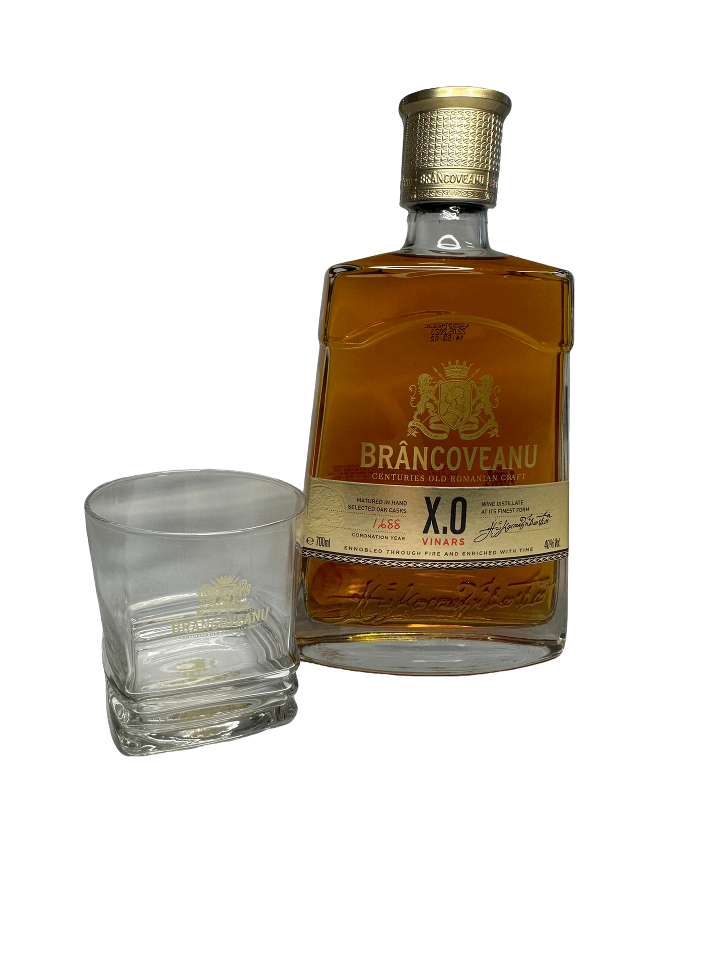 Brancoveanu XO Brandy (Cognac / Coniac / Vinars) with two branded glasses 700ml