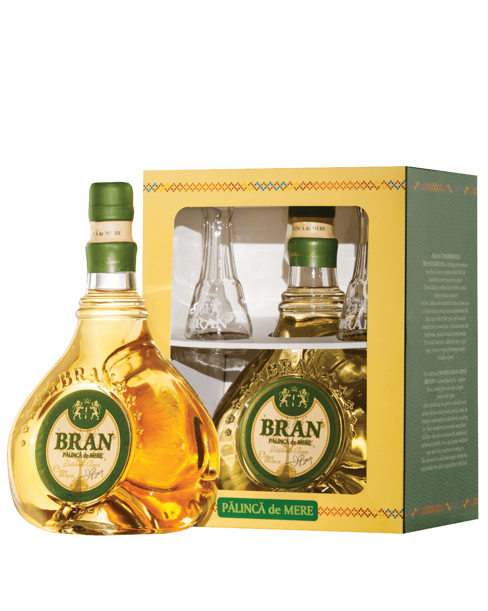 Bran Apple Brandy (Palinca mere / Apple palinka) with two branded glasses 700ml