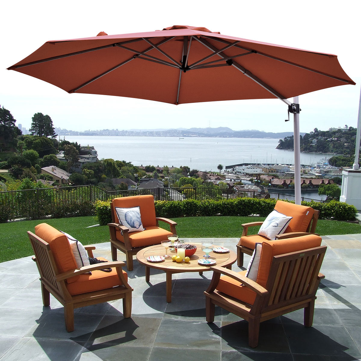 3.3m Patio Cantilever Umbrella with Tilting Adjustment and Cross base-Beige